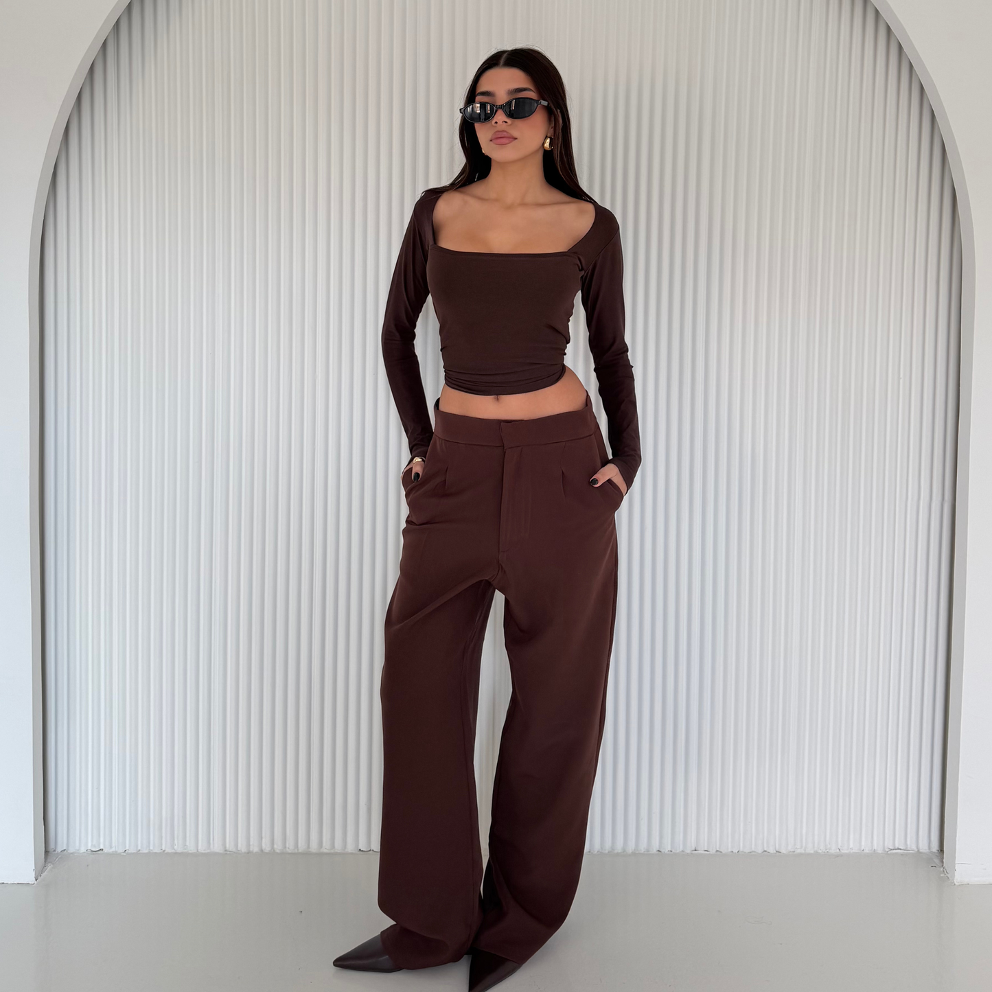 Brown Straight-leg Formal Pants
