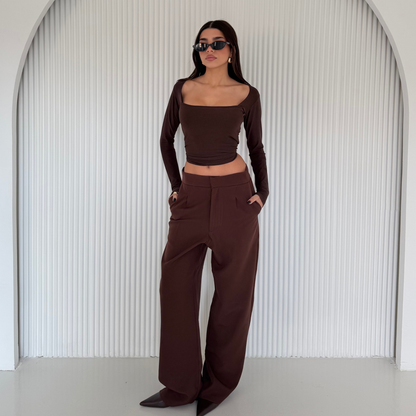 Brown Straight-leg Formal Pants