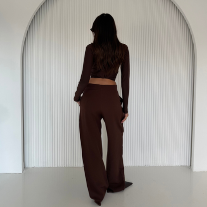Brown Straight-leg Formal Pants