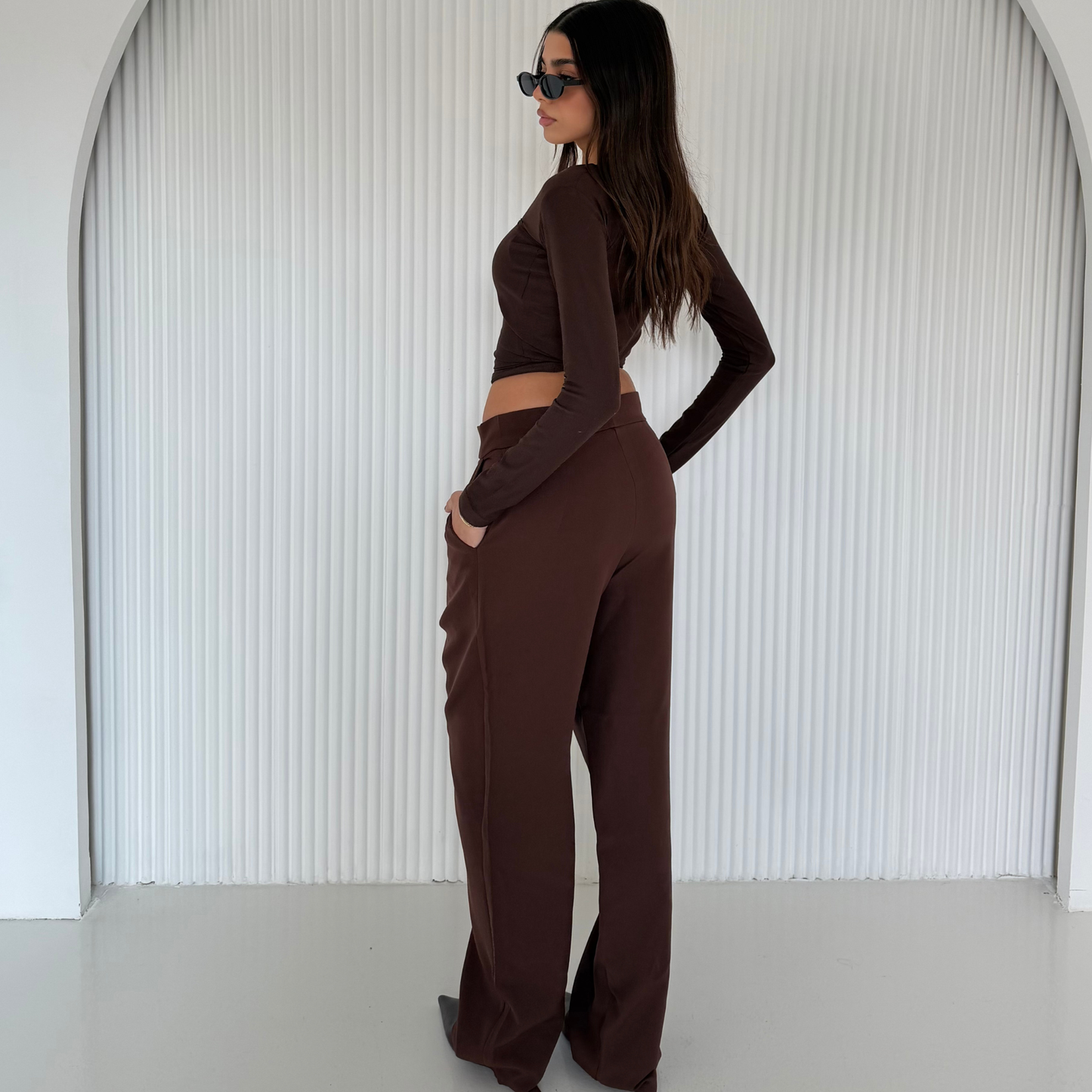 Brown Straight-leg Formal Pants