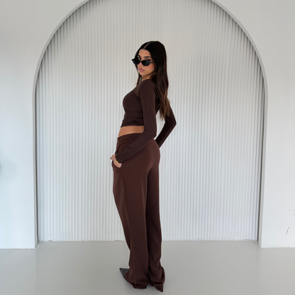 Brown Straight-leg Formal Pants