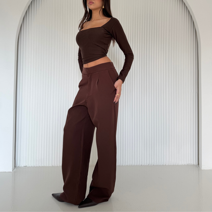 Brown Straight-leg Formal Pants