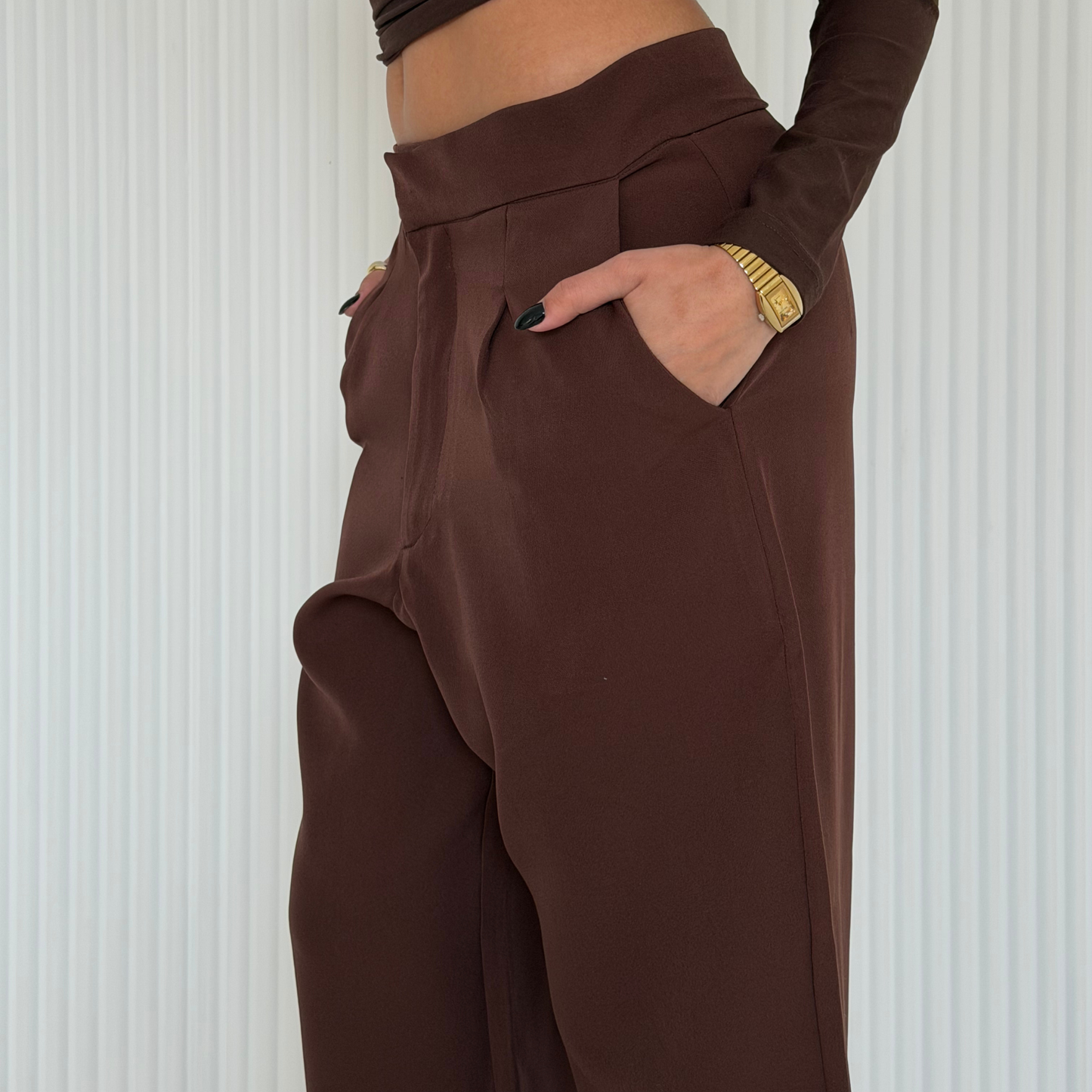 Brown Straight-leg Formal Pants