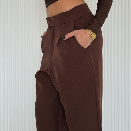 Brown Straight-leg Formal Pants