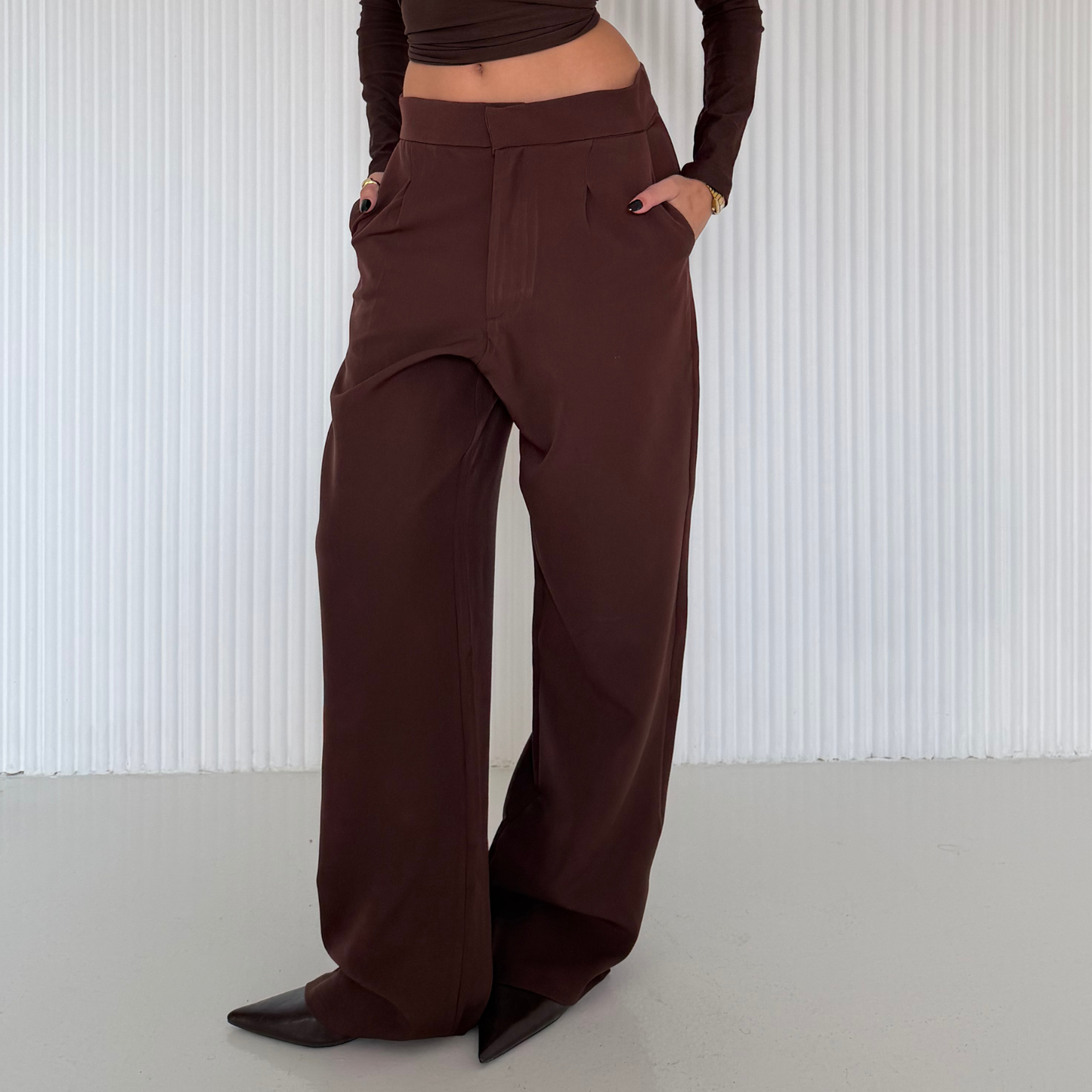 Brown Straight-leg Formal Pants