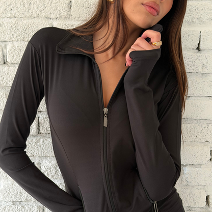 Black Contour Zip-Front Pilates Jacket