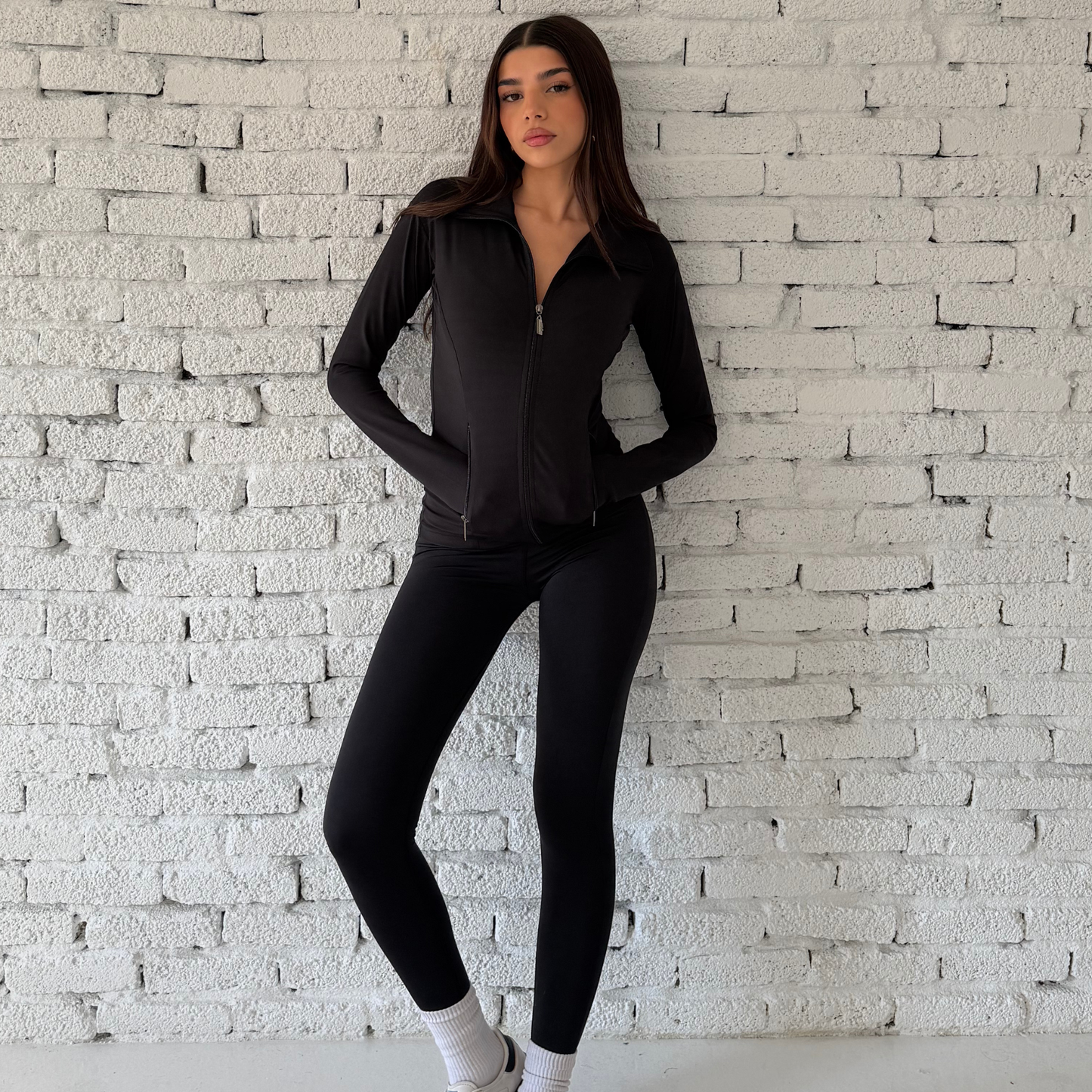 Black Contour Zip-Front Pilates Jacket