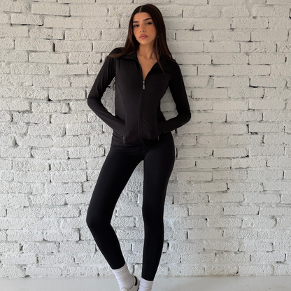 Black Contour Zip-Front Pilates Jacket
