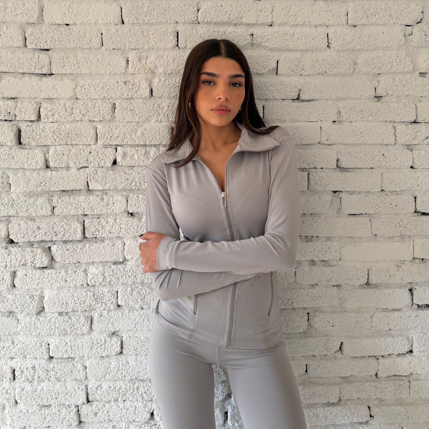 Gray Contour Zip-Front Pilates Jacket