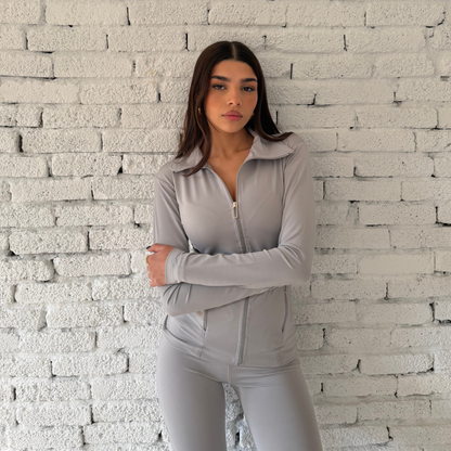 Gray Contour Zip-Front Pilates Jacket