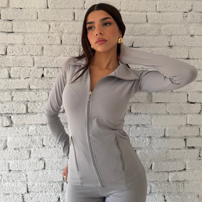 Gray Contour Zip-Front Pilates Jacket