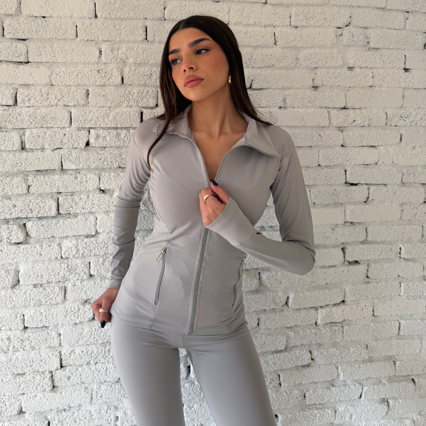 Gray Contour Zip-Front Pilates Jacket