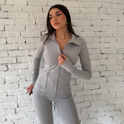 Gray Contour Zip-Front Pilates Jacket