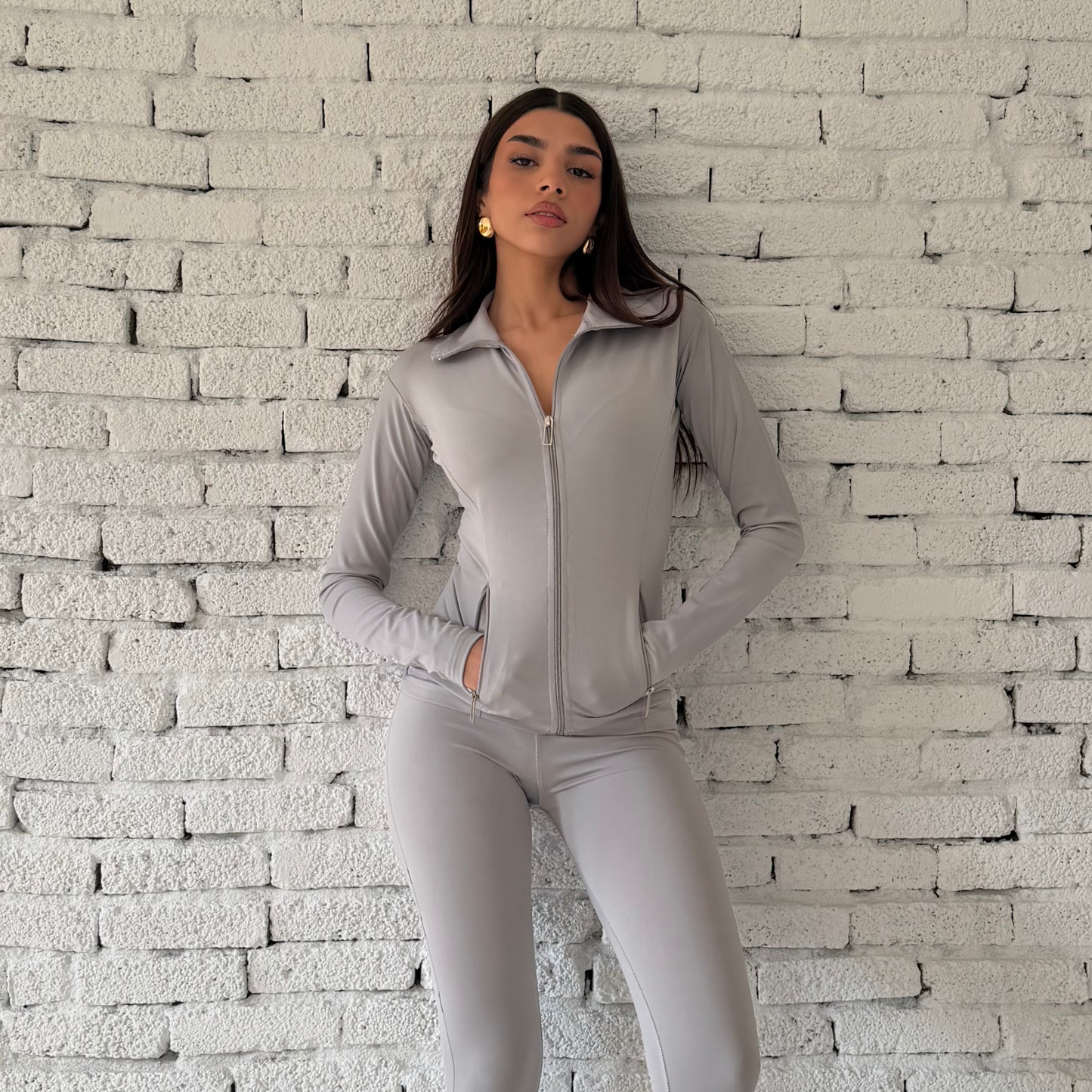 Gray Contour Zip-Front Pilates Jacket
