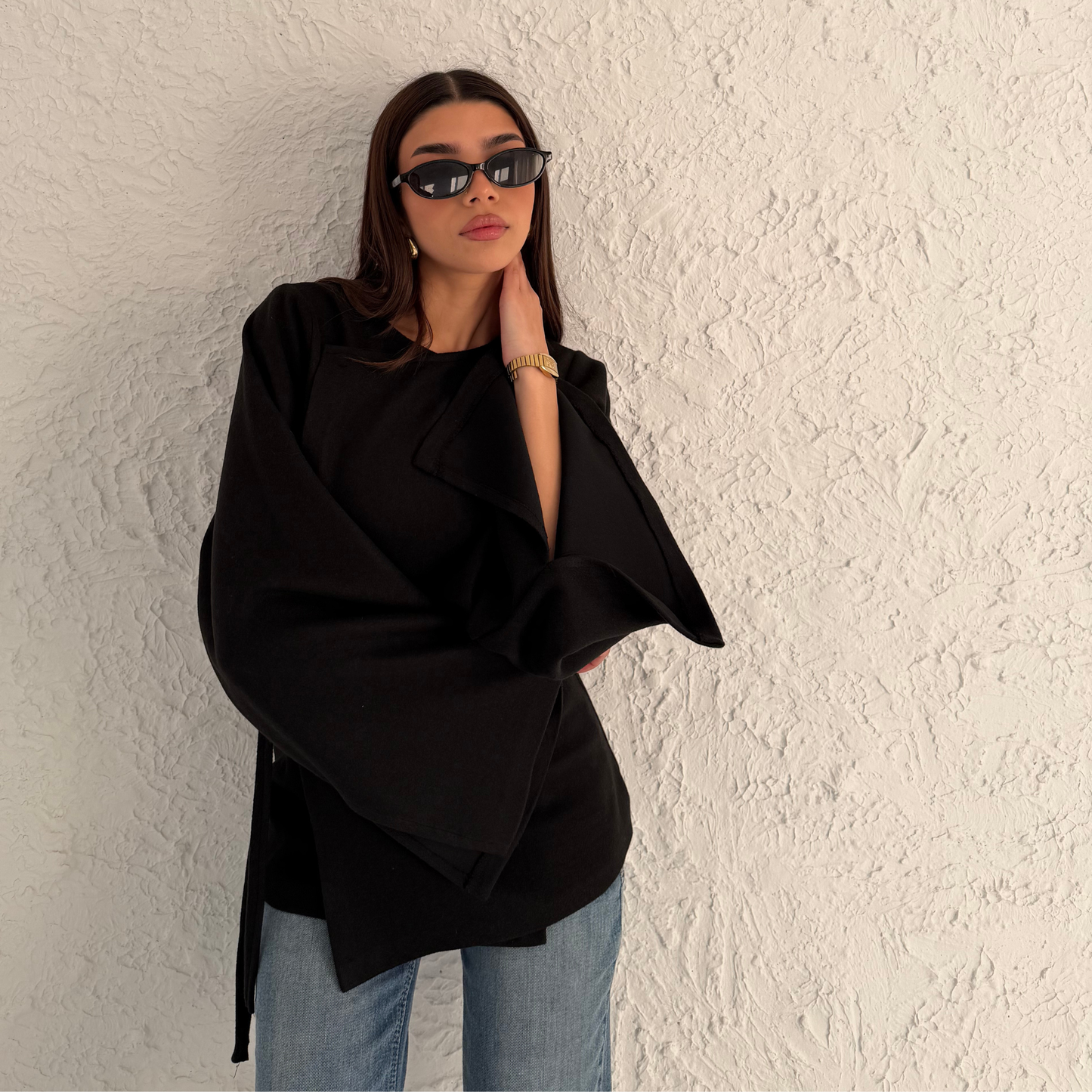 Black Soft Wrap Winter Blouse