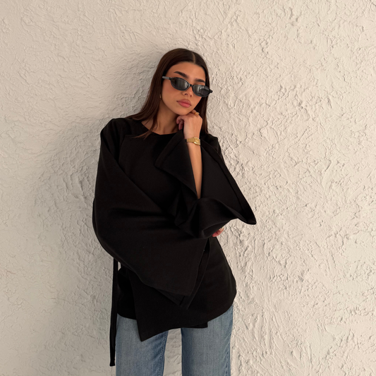 Black Soft Wrap Winter Blouse