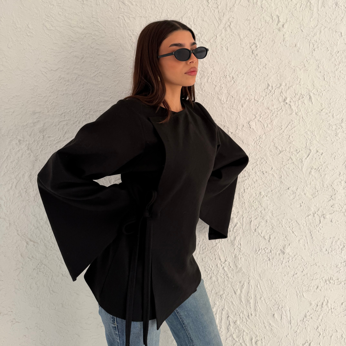 Black Soft Wrap Winter Blouse