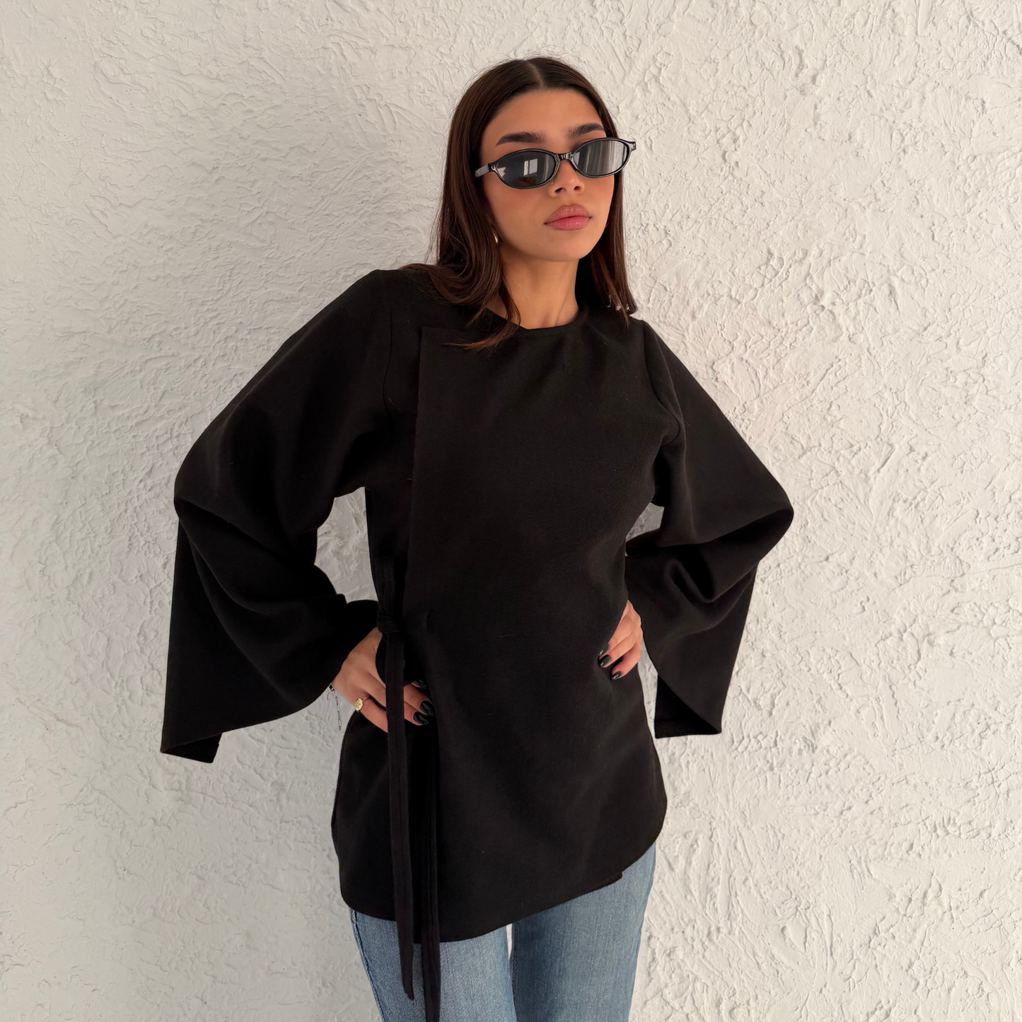 Black Soft Wrap Winter Blouse