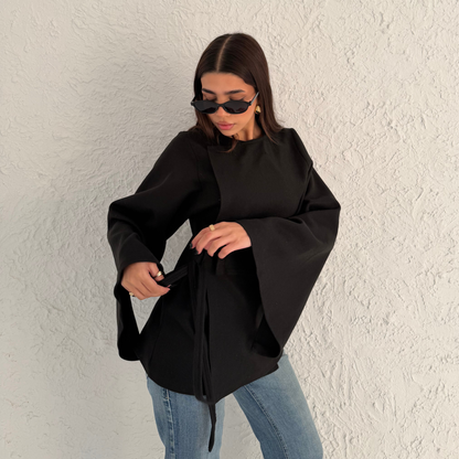 Black Soft Wrap Winter Blouse
