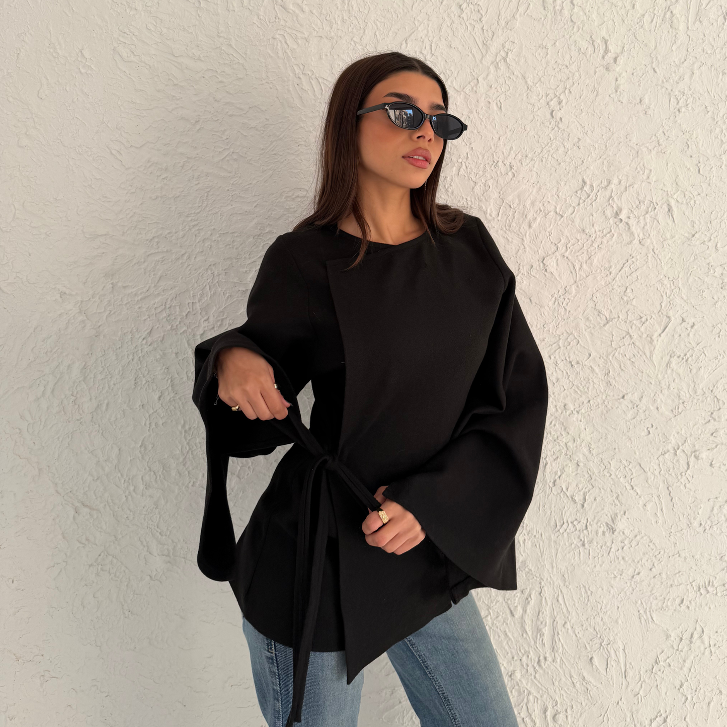 Black Soft Wrap Winter Blouse