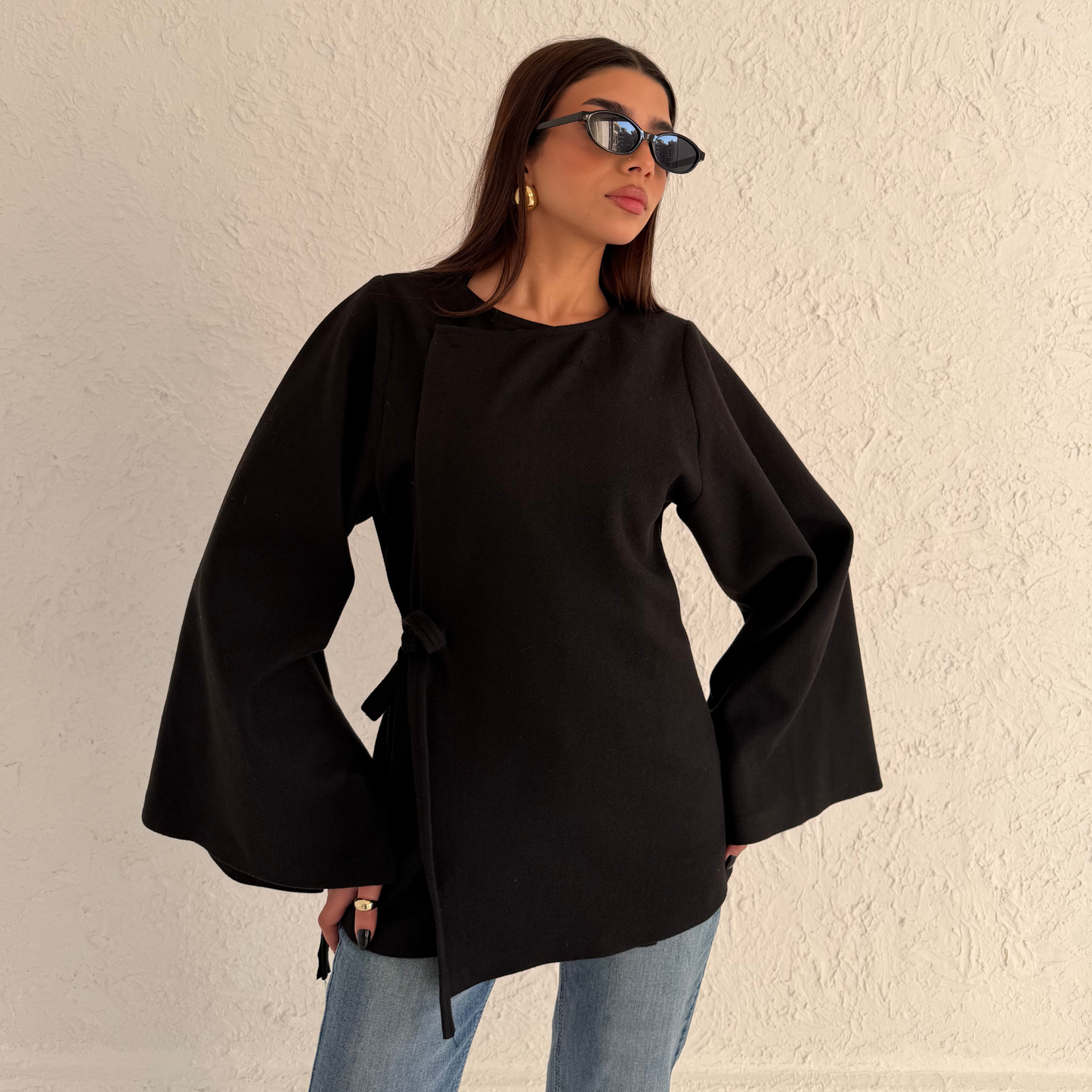 Black Soft Wrap Winter Blouse