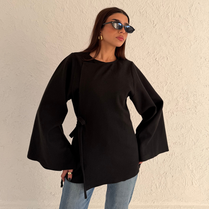Black Soft Wrap Winter Blouse