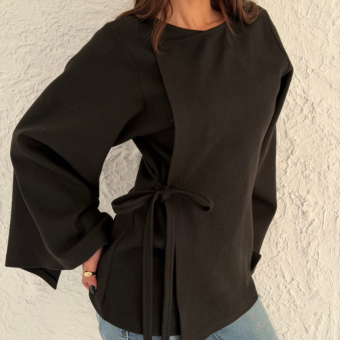 Black Soft Wrap Winter Blouse