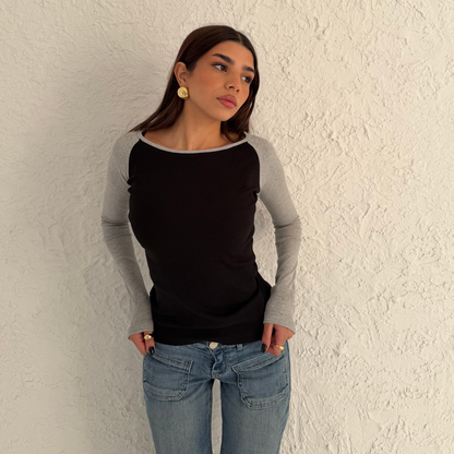 Raglan long sleeve top in Black