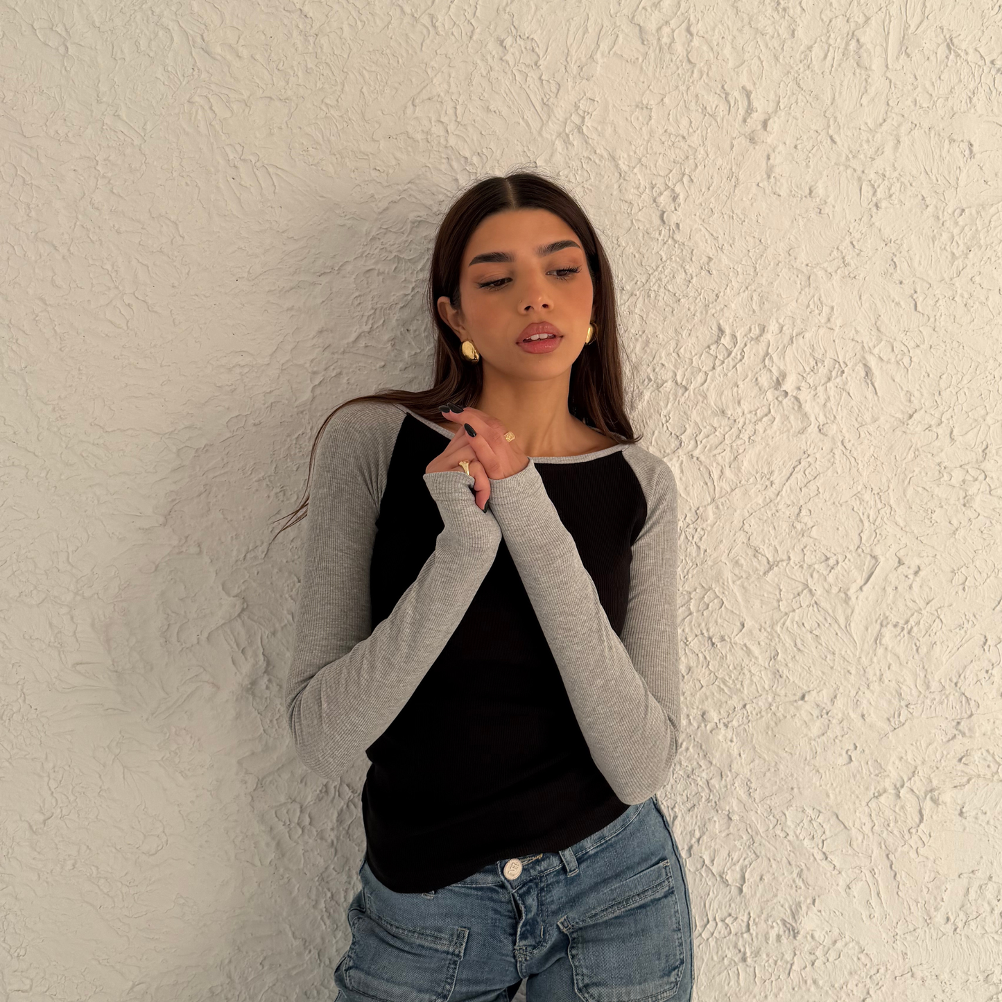 Raglan long sleeve top in Black