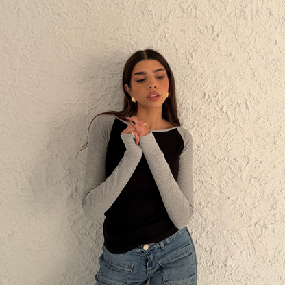 Raglan long sleeve top in Black