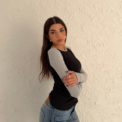 Raglan long sleeve top in Black