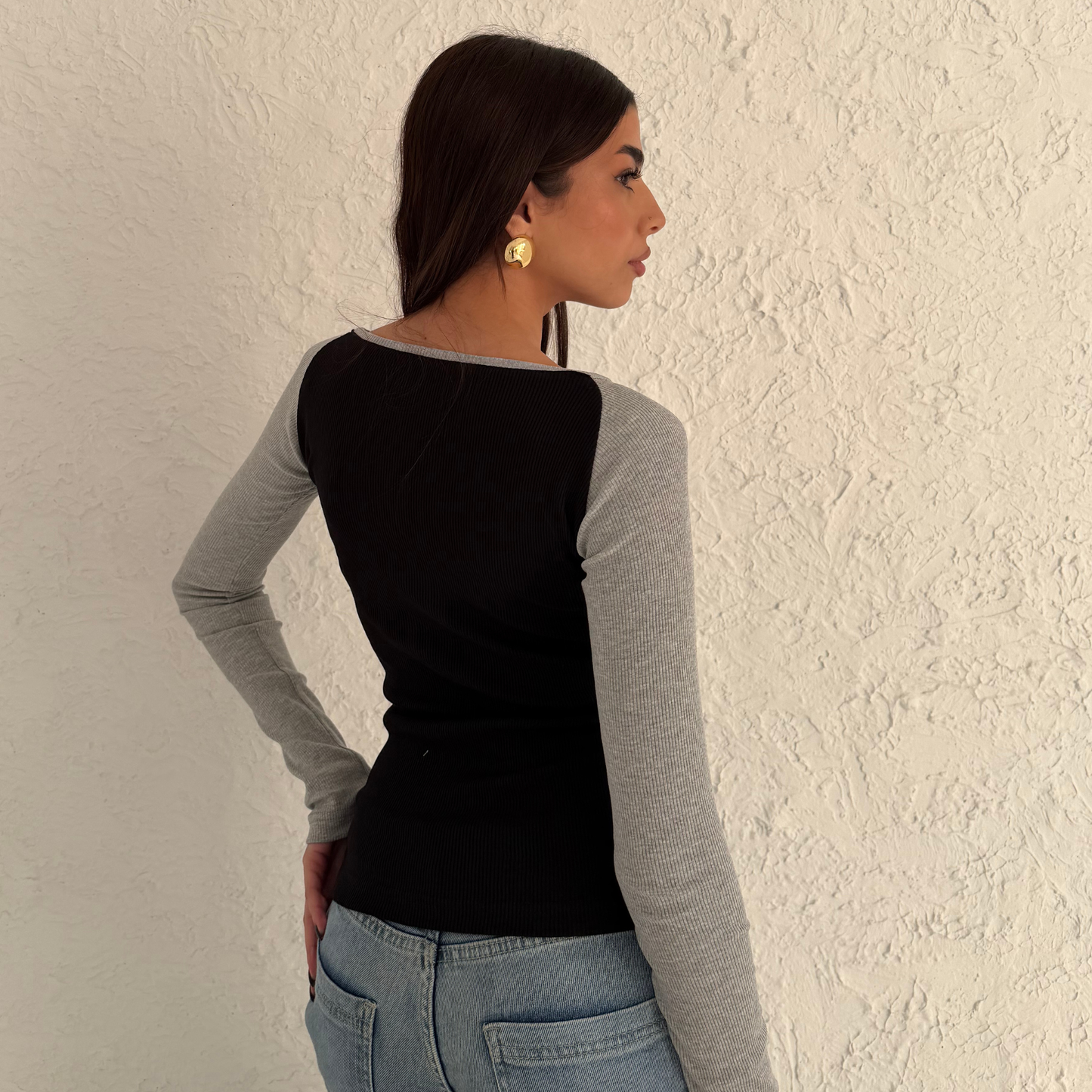 Raglan long sleeve top in Black