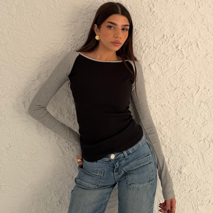 Raglan long sleeve top in Black