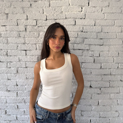 White Round Wide Ribbed Tank Top