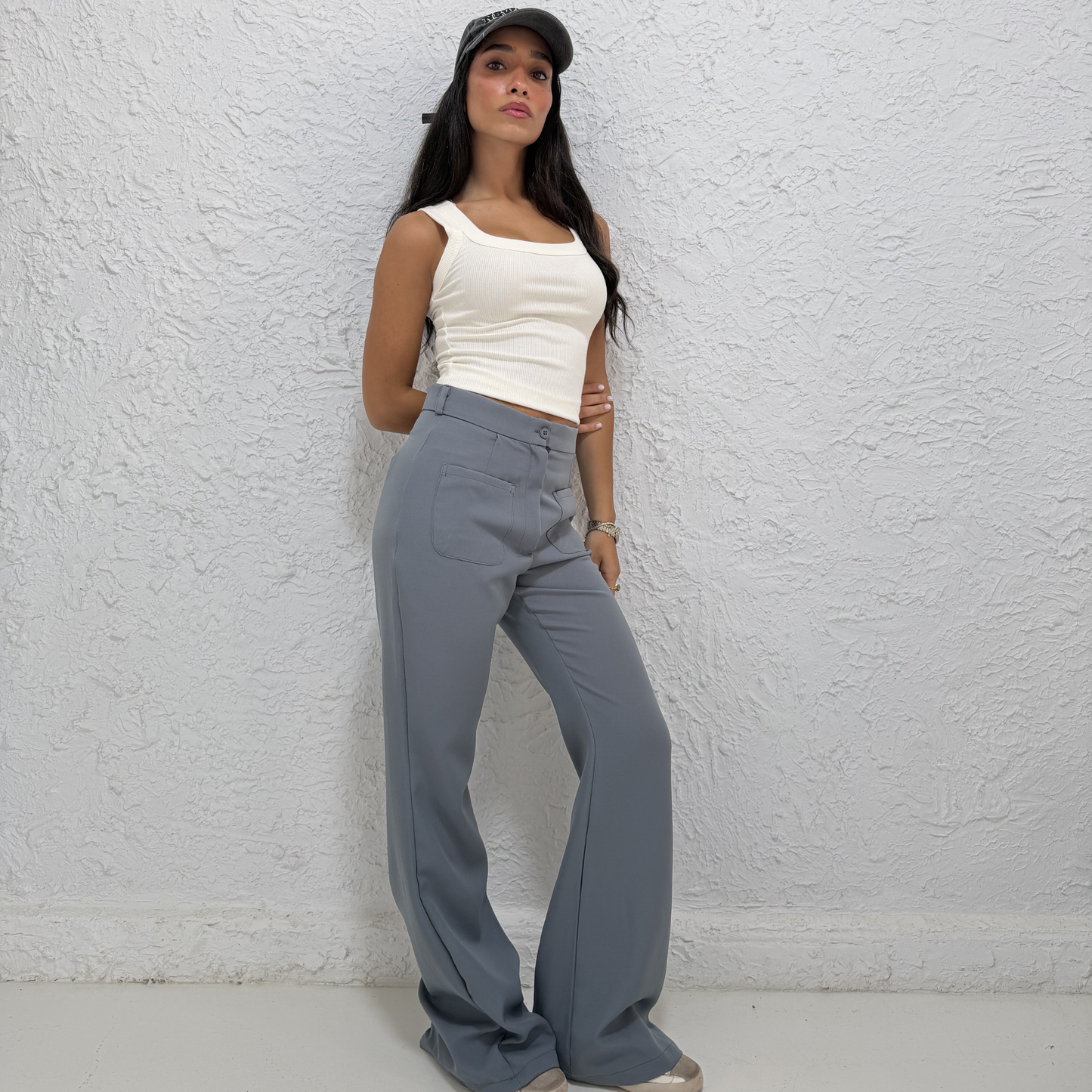 Gray Tailord Flare With Front Pockets Pants