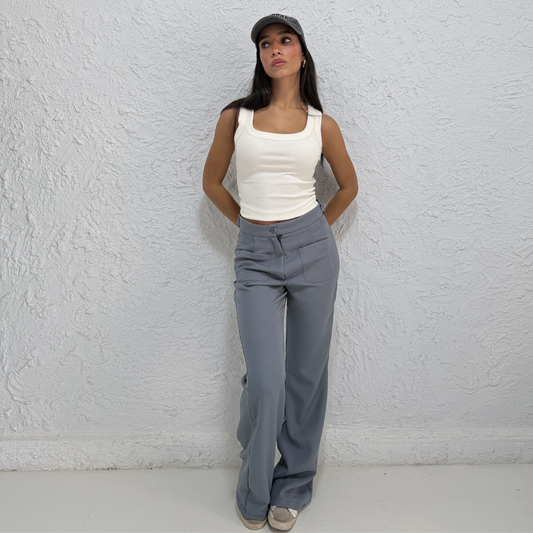 Gray Tailord Flare With Front Pockets Pants