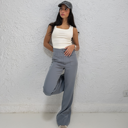 Gray Tailord Flare With Front Pockets Pants
