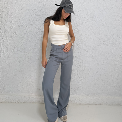 Gray Tailord Flare With Front Pockets Pants