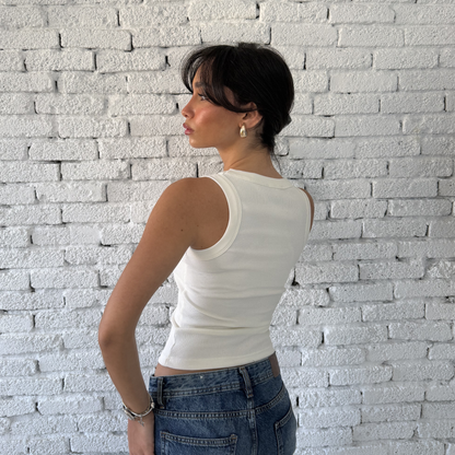 White Round Wide Ribbed Tank Top