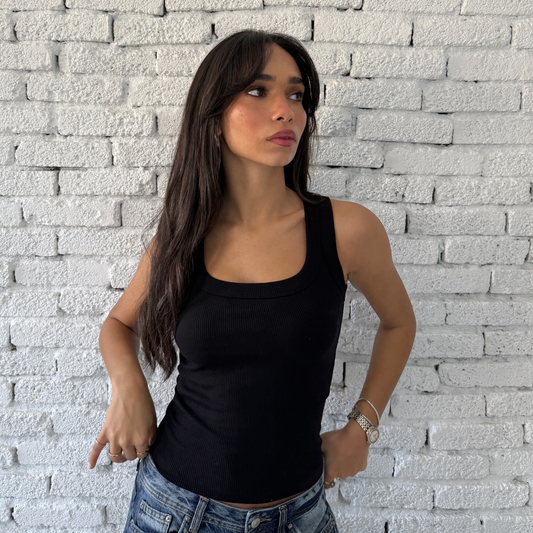 Black Round Wide Ribbed Tank Top