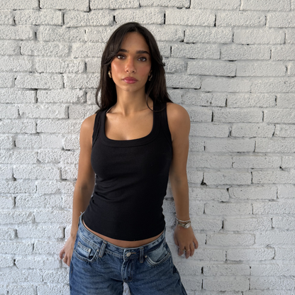 Black Round Wide Ribbed Tank Top