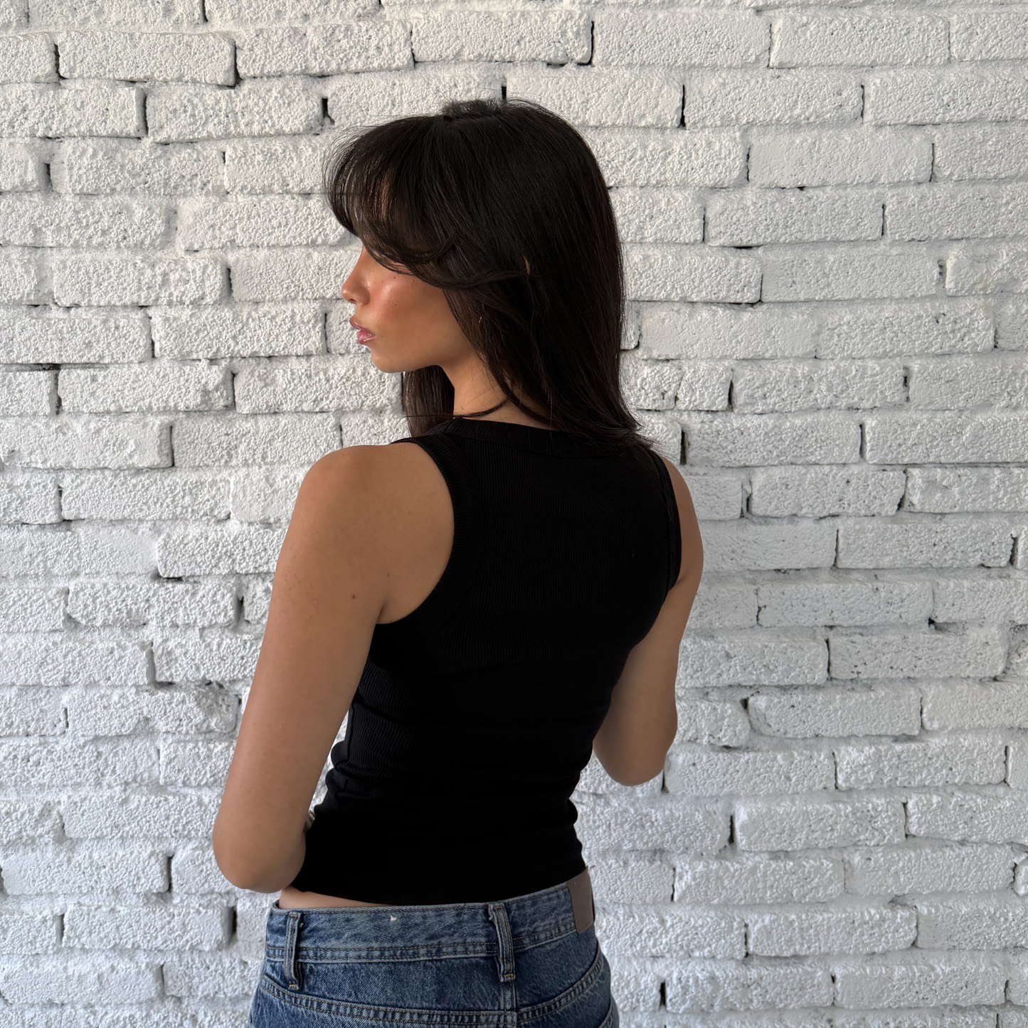 Black Round Wide Ribbed Tank Top