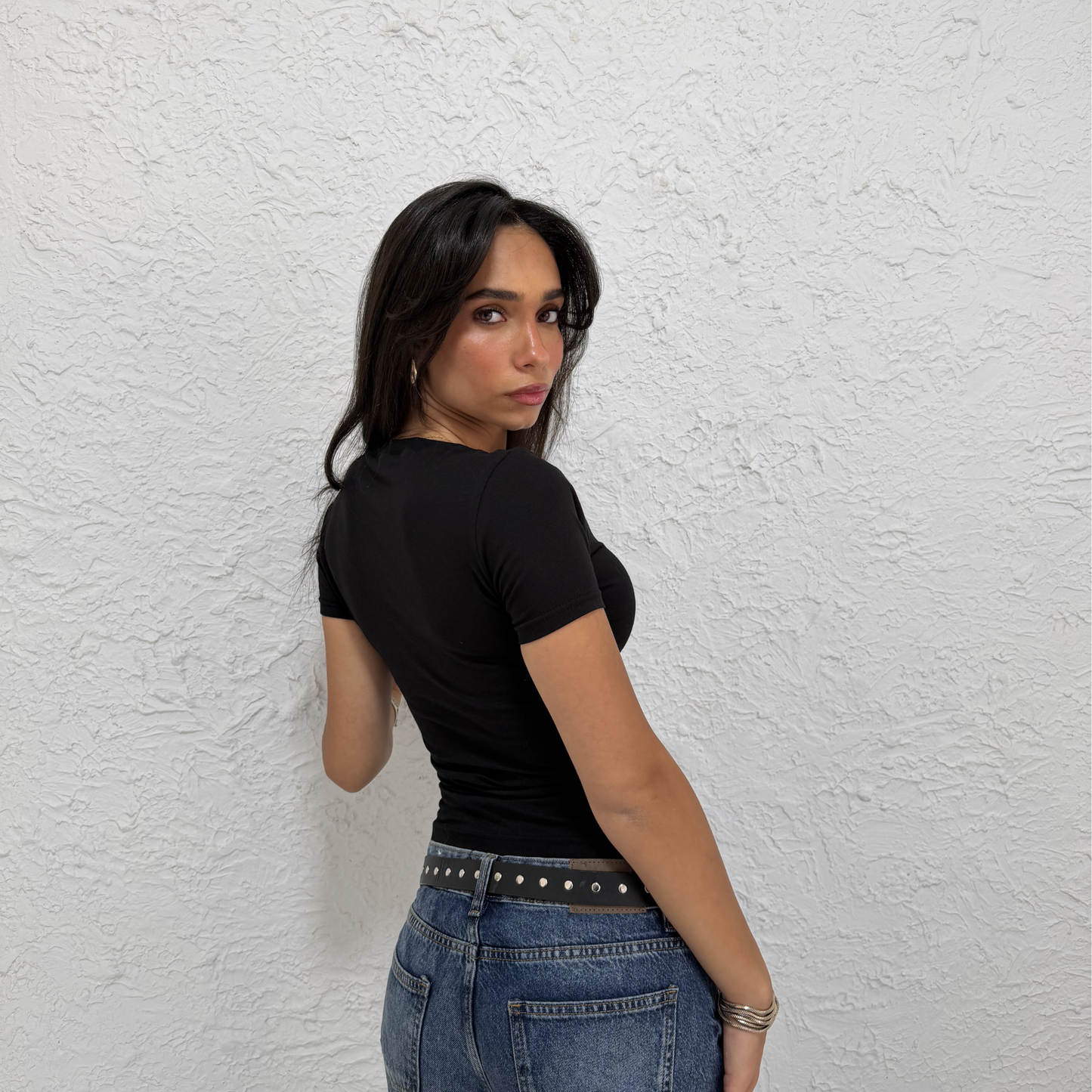 Black V-Neck Short Sleeves Top