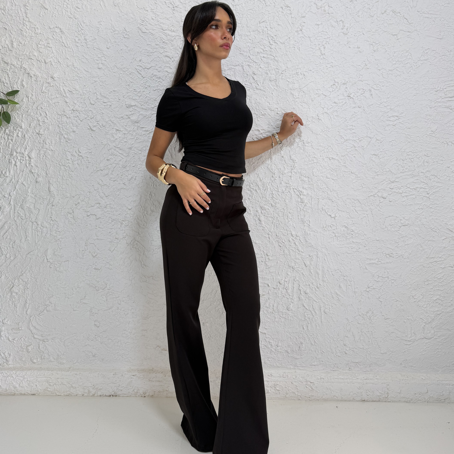 Black Tailord Flare With Front Pockets Pants