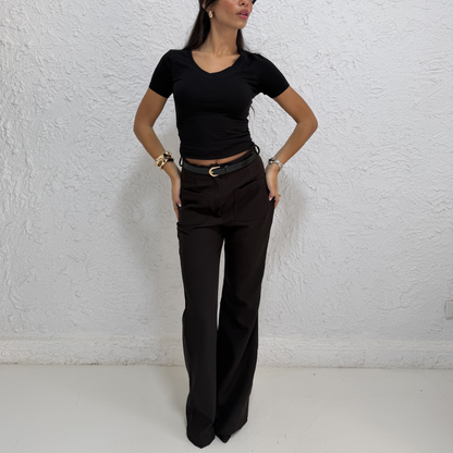 Black Tailord Flare With Front Pockets Pants