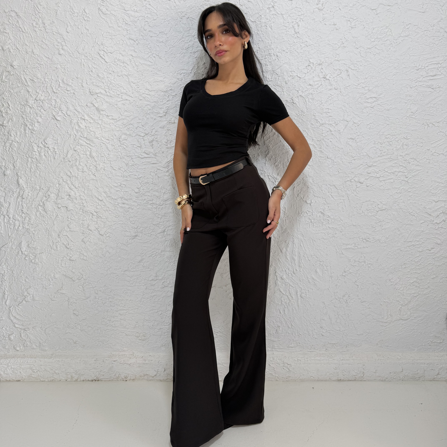 Black Tailord Flare With Front Pockets Pants