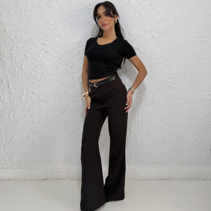 Black Tailord Flare With Front Pockets Pants