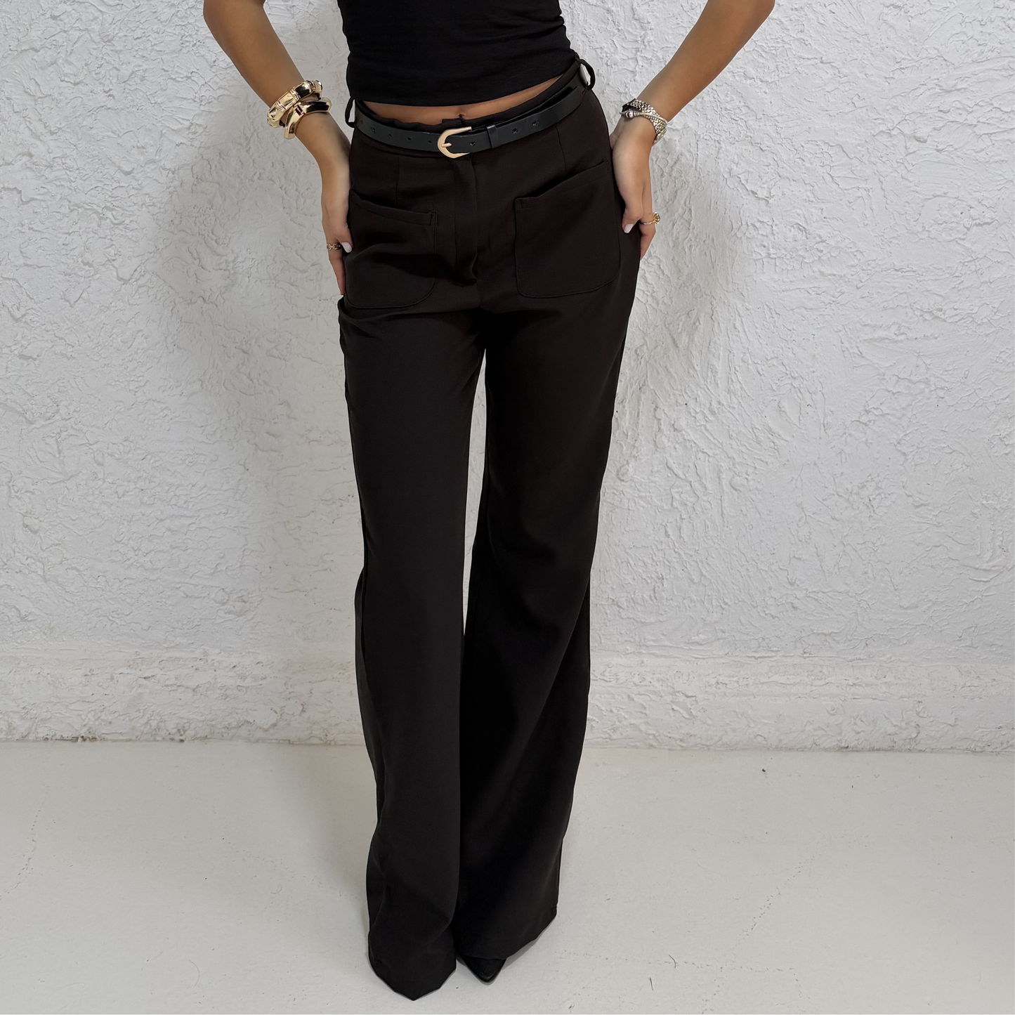 Black Tailord Flare With Front Pockets Pants