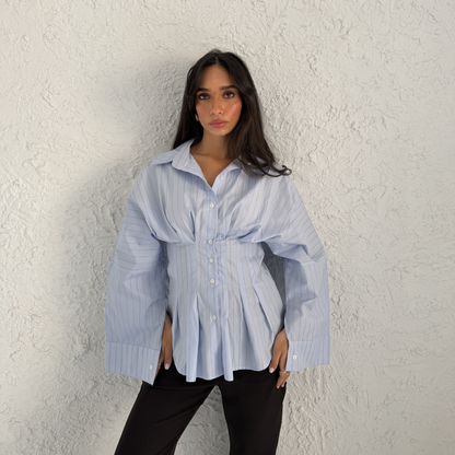 Blue Sculpted Waist Striped Shirt
