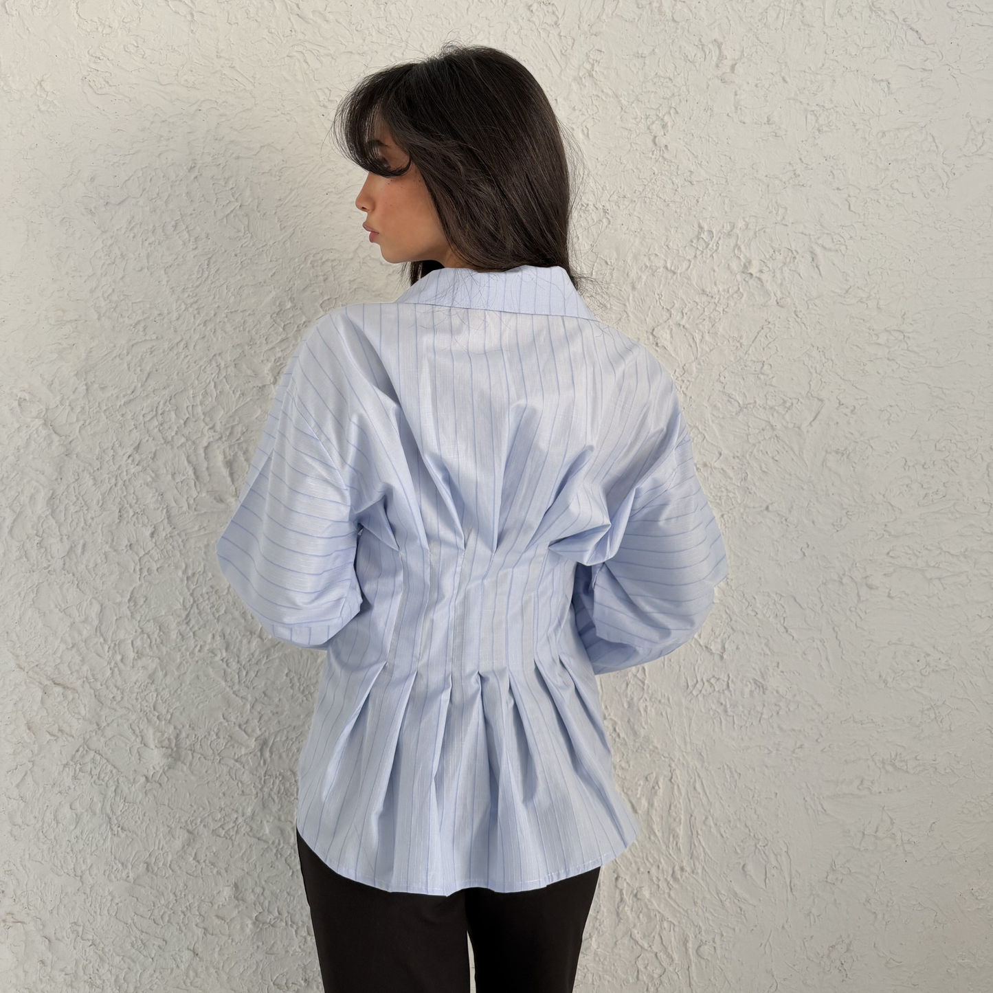 Blue Sculpted Waist Striped Shirt
